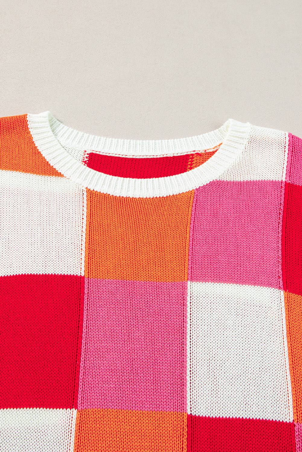 Grapefruit Orange Checkered Color Block Cap Sleeve Knitted Top - Stormyjay