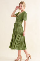 And The Why Soft Short Sleeve Tiered Midi Dress - Stormyjay