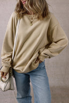 Parchment Solid Fleece Loose Crew Neck Sweatshirt - Stormyjay