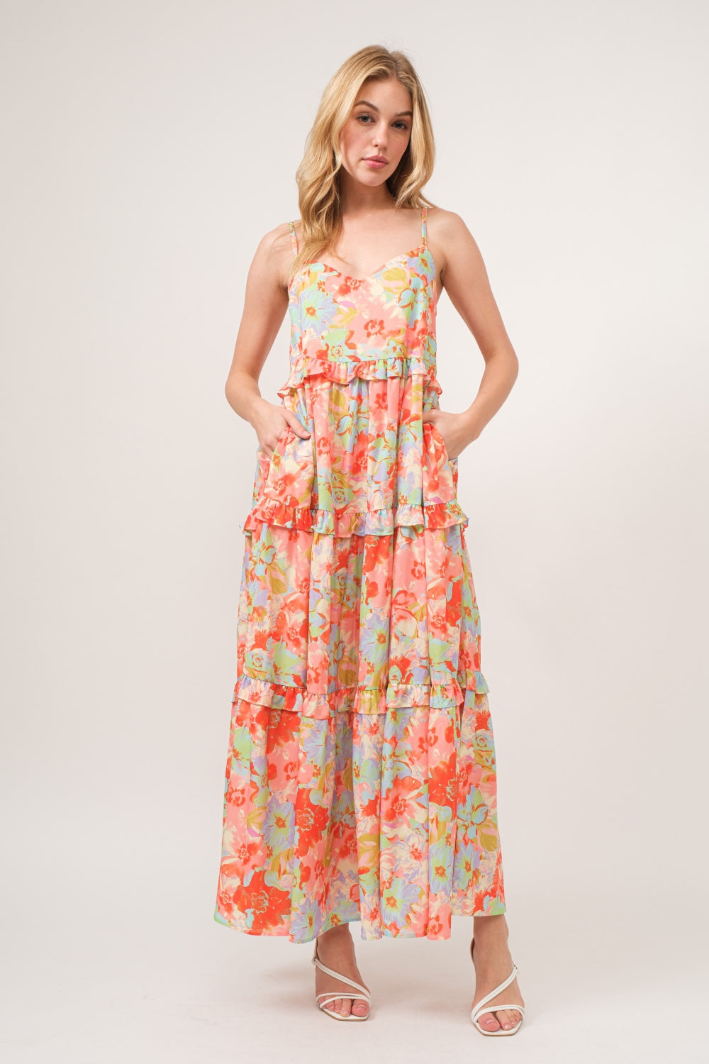 And The Why Floral Ruffled Tiered Maxi Cami Dress - Stormyjay