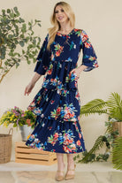 Celeste Full Size Floral Ruffle Tiered Midi Dress - Stormyjay