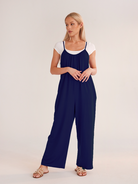 Solid Color Slip Pocket Loose Suspender Jumpsuit HFHD38VT7A - Stormyjay