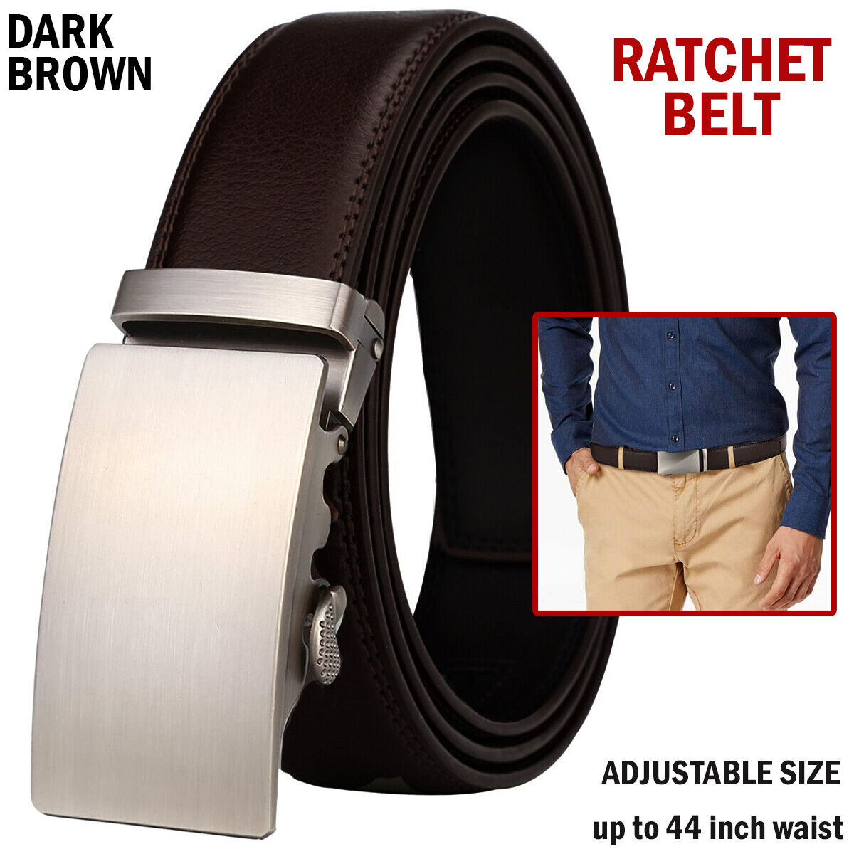 Microfiber Leather Mens Ratchet Belt Belts For Men Adjustable Automatic Buckle Dark Brown - Stormyjay