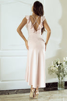 Apricot Pink Crossed Backless Mermaid Trim Wedding Party Dress - Stormyjay