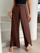 Women's High Waisted Lace Up Wide Leg Split Pants Trousers HY69E4ZBKP - Stormyjay