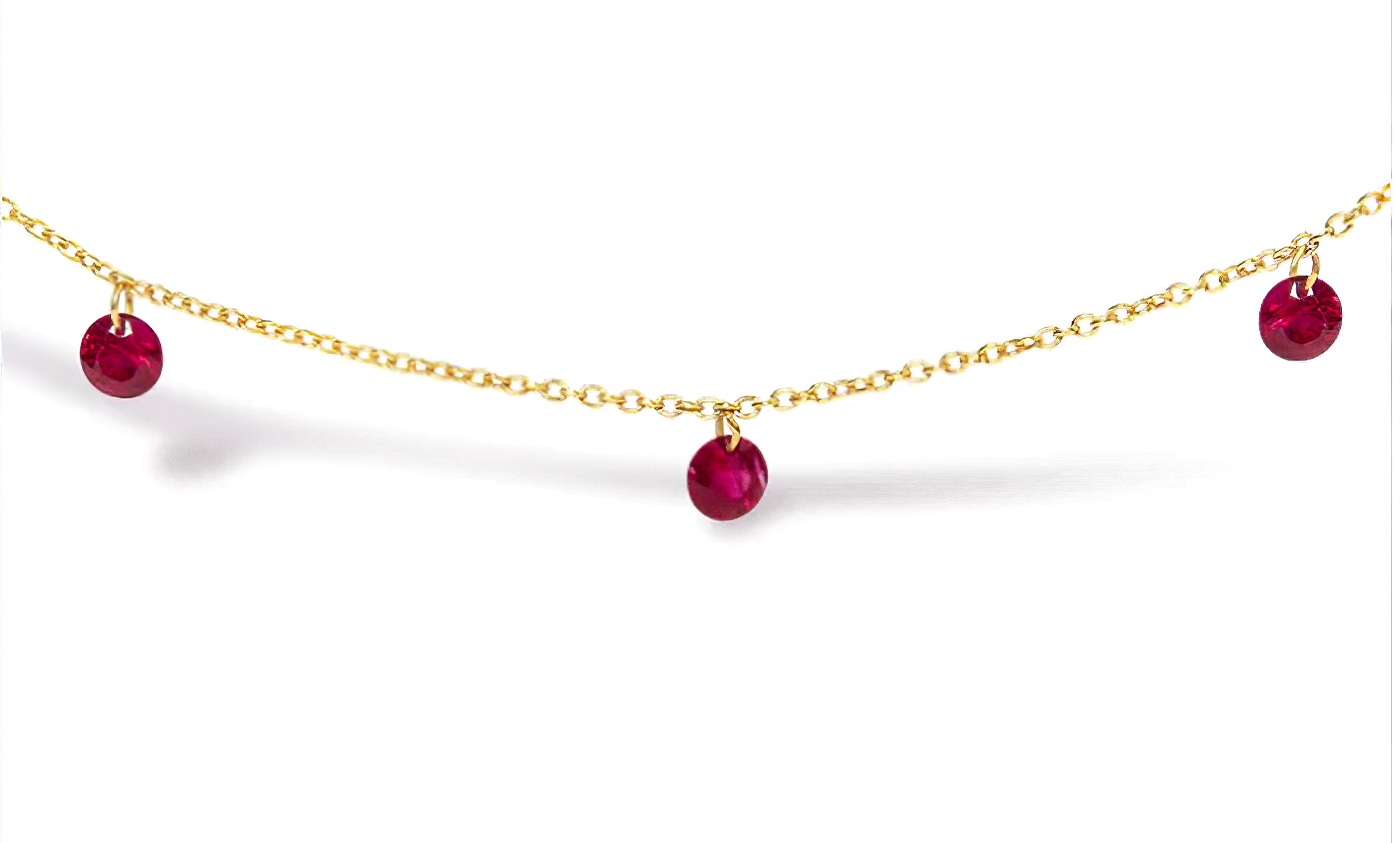 18K Yellow Gold Necklace 1 1/3 Cttw Dangling Red Ruby Drop 18" Chain Collar - Stormyjay