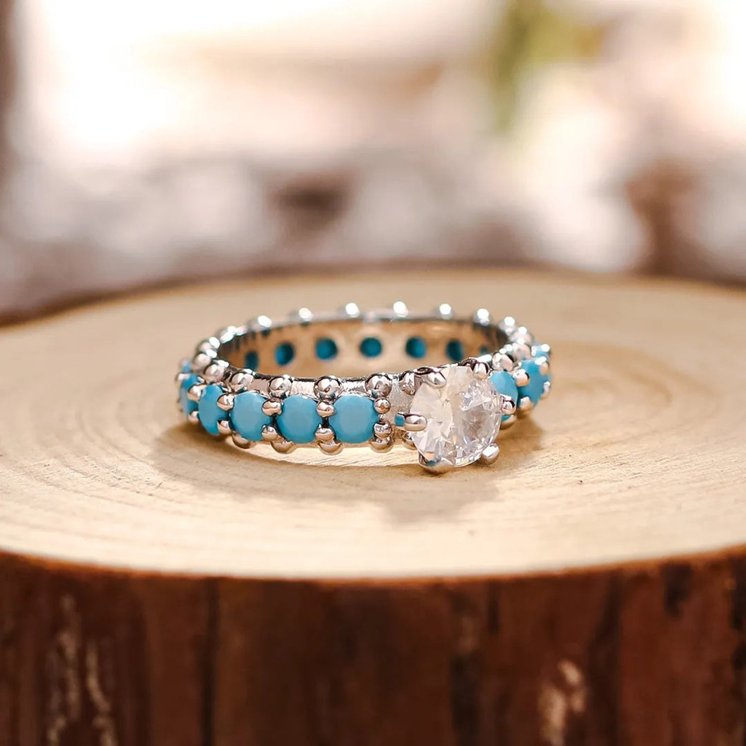 Inlaid Artificial Turquoise Zircon 925 Sterling Silver Ring - Stormyjay