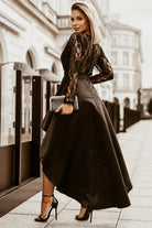 Black Long Sleeve Lace High Low Satin Prom Dress - Stormyjay