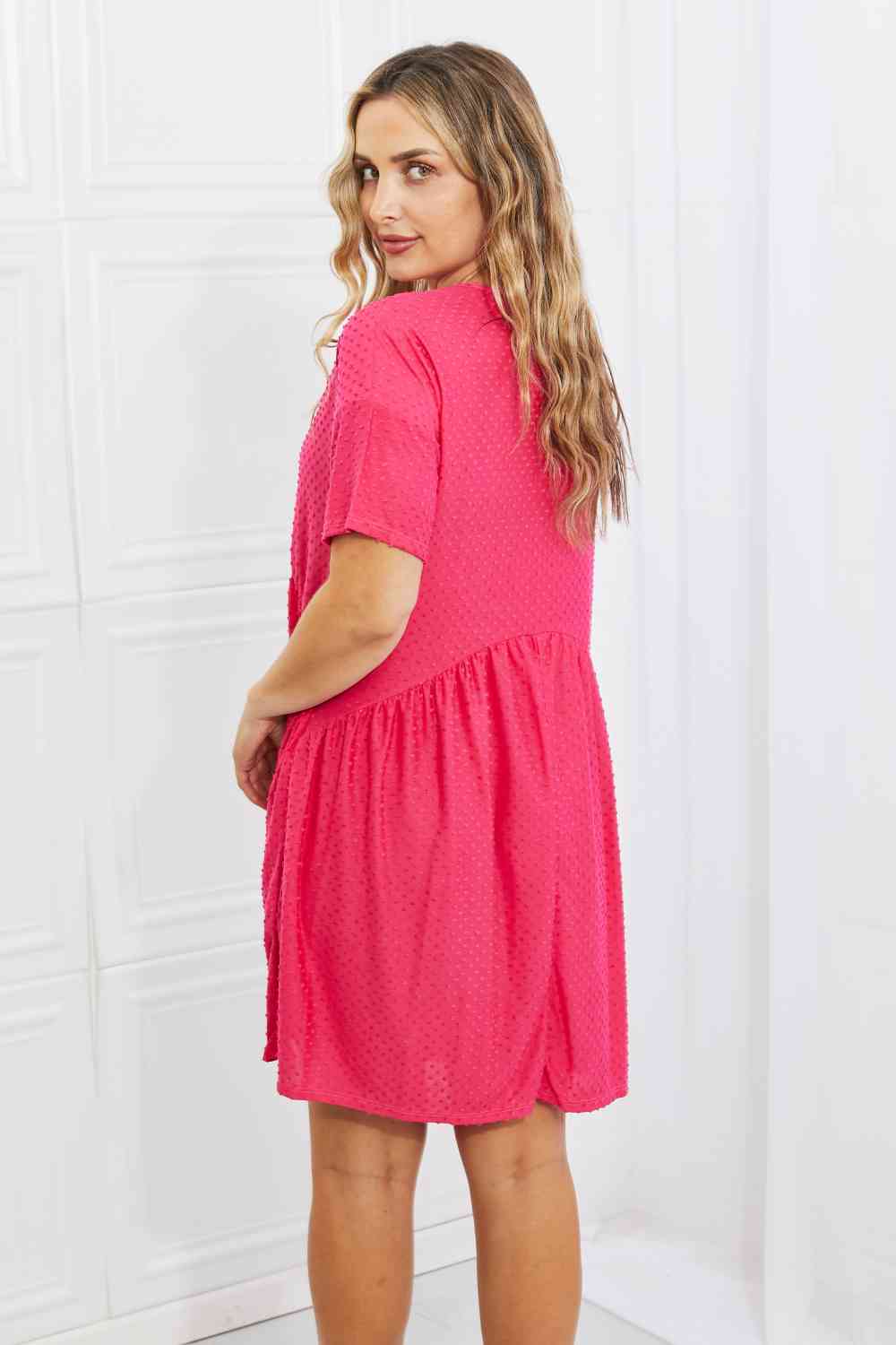 BOMBOM Another Day Swiss Dot Casual Dress in Fuchsia - Stormyjay