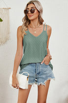 Eyelet V-Neck Double Spaghetti Straps Cami - Stormyjay