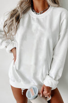 Parchment Solid Fleece Loose Crew Neck Sweatshirt - Stormyjay