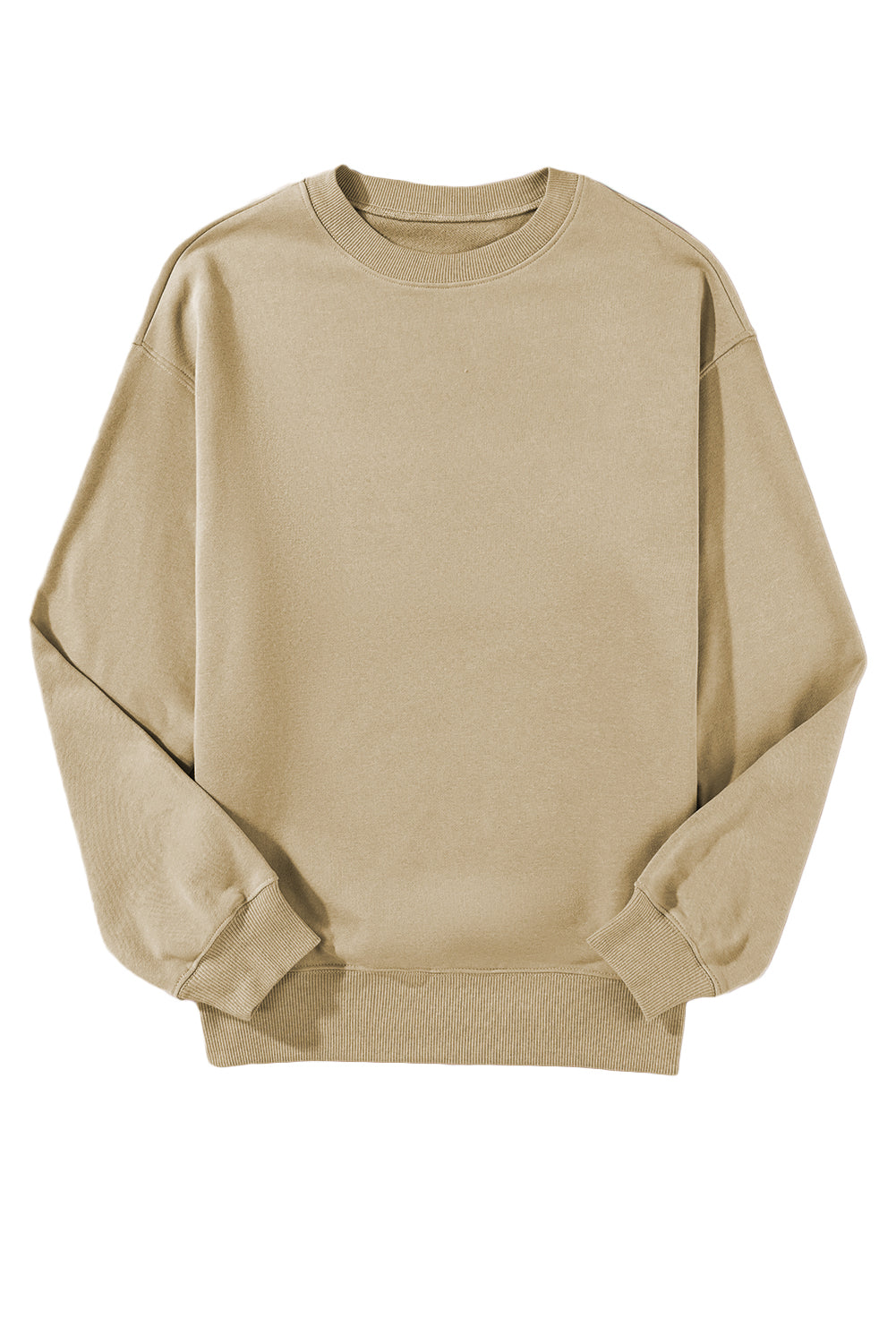 Parchment Solid Fleece Loose Crew Neck Sweatshirt - Stormyjay