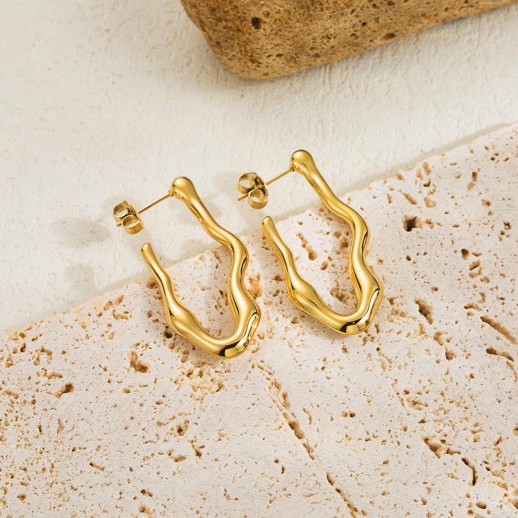 1 pair classic style solid color plating stainless steel 14k gold plated ear studs - Stormyjay