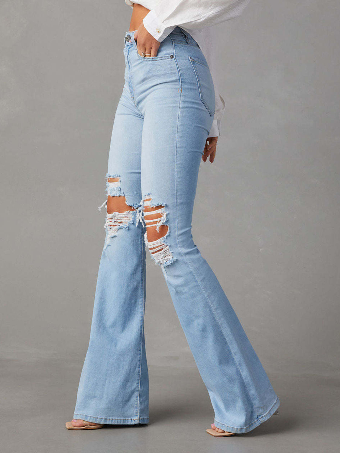 Distressed Bootcut Jeans with Pockets - Stormyjay