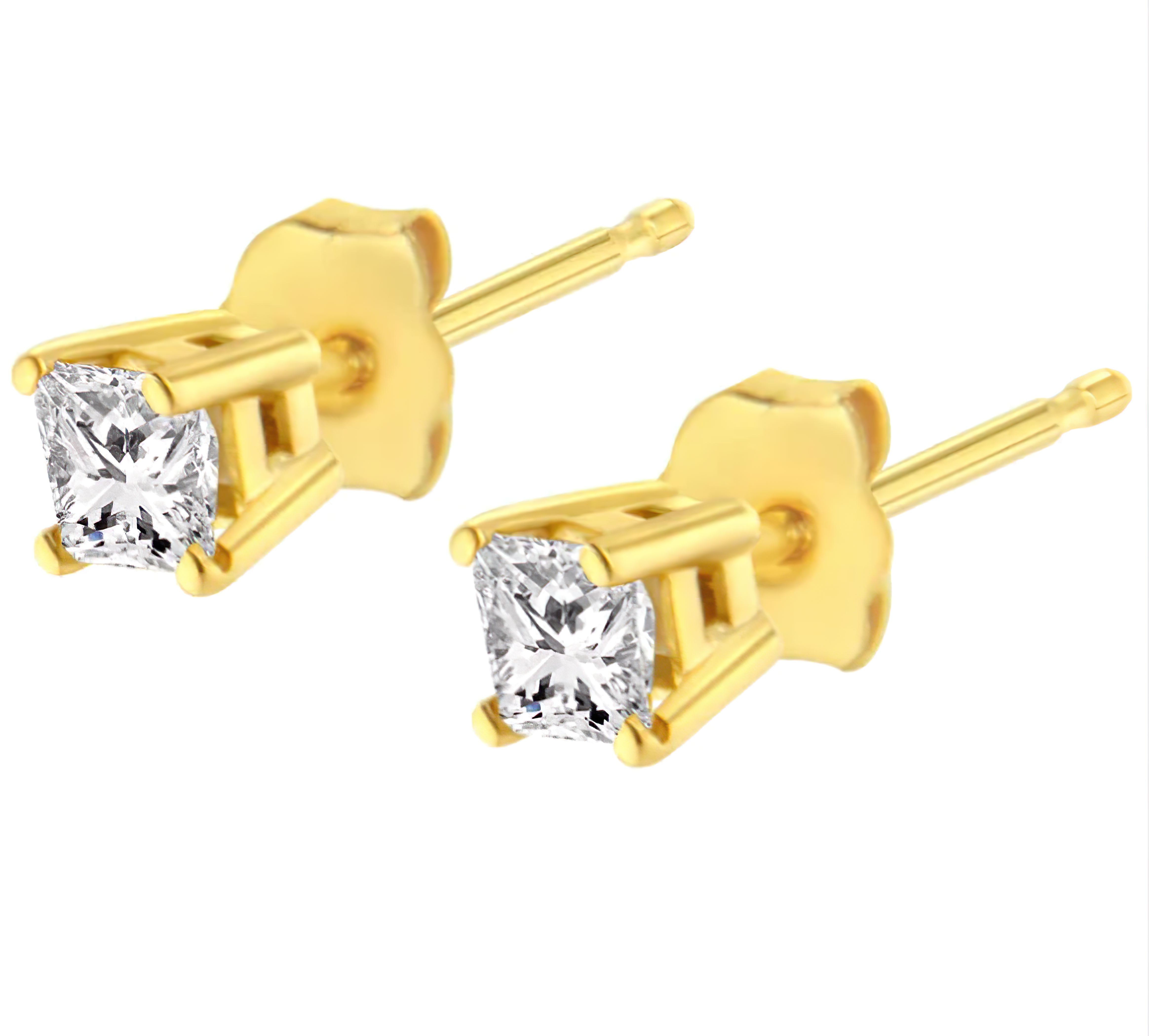 10K Yellow Gold 3/4 Cttw Princess-Cut Square Near Colorless Diamond Classic 4-Prong Solitaire Stud Earrings (J-K Color, I2-I3 Clarity) - Stormyjay