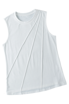 White Solid Color Crew Neck Pleated Tank Top - Stormyjay