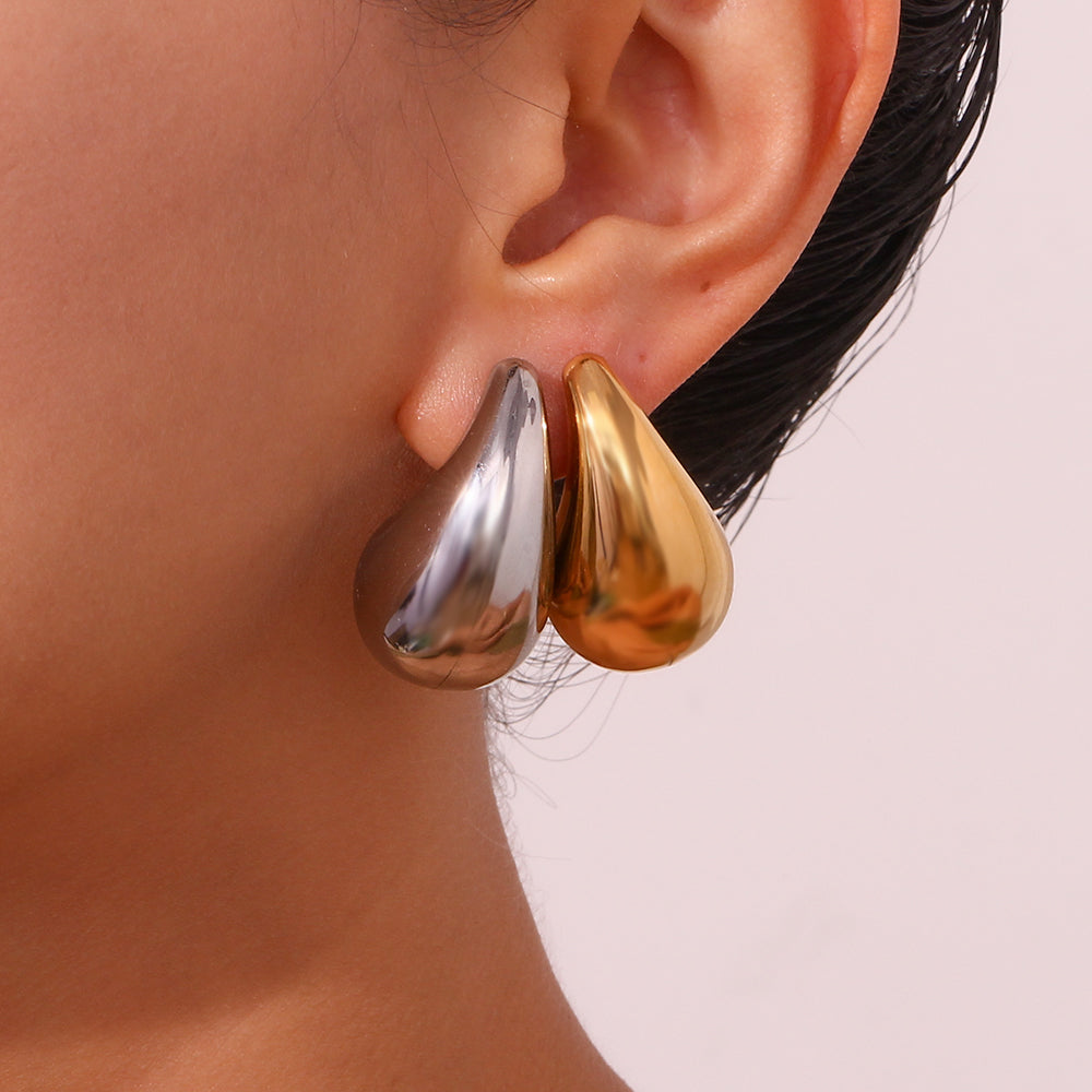 1 pair simple style classic style water droplets plating stainless steel 18k gold plated ear studs - Stormyjay