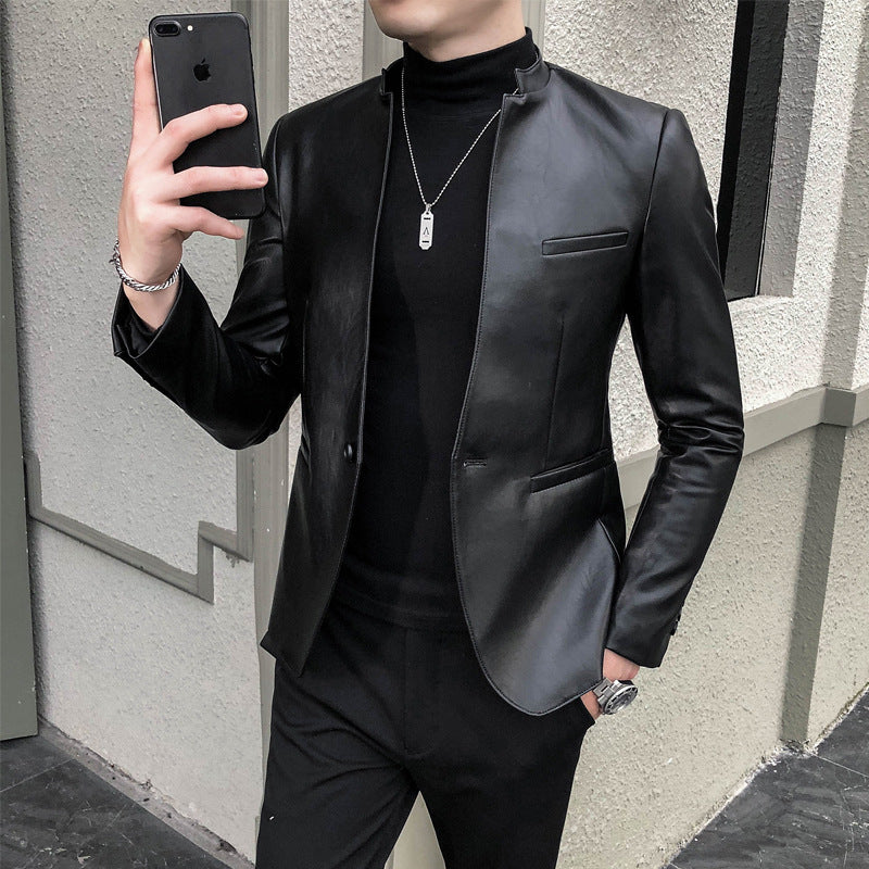 Slim Trend Fashion Brand Simple Leather Jacket Jacket Men - Stormyjay