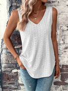 Eyelet V-Neck Wide Strap Tank - Stormyjay