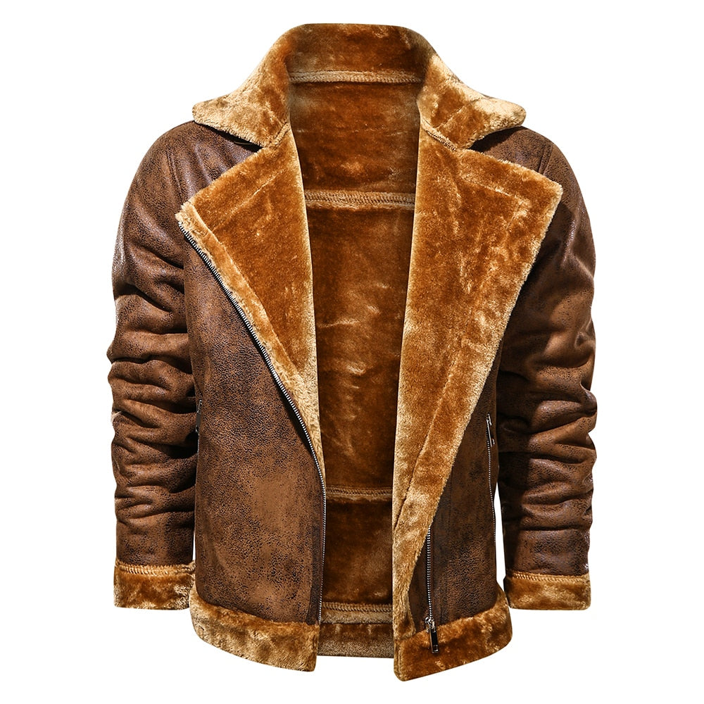 Retro Men Winter Suede Leather Jacket - Stormyjay