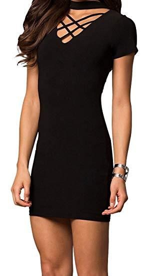 CAGE FRONT SHORT SLEEVE PARTY DRESS WITH CHOKER - Stormyjay