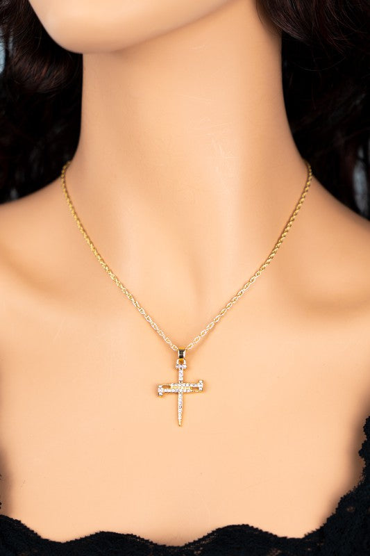 Nail shape cross pendant necklace with rope chain - Stormyjay