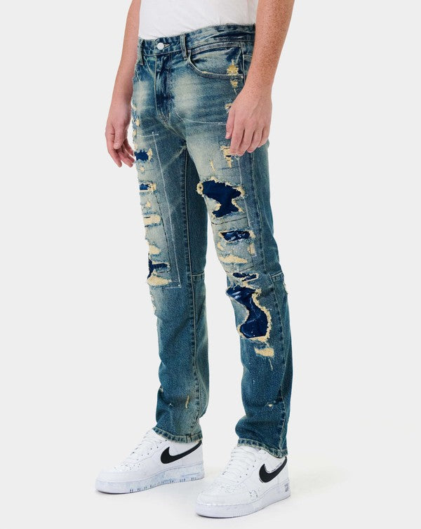 Boro Repair Straight Denim - Stormyjay