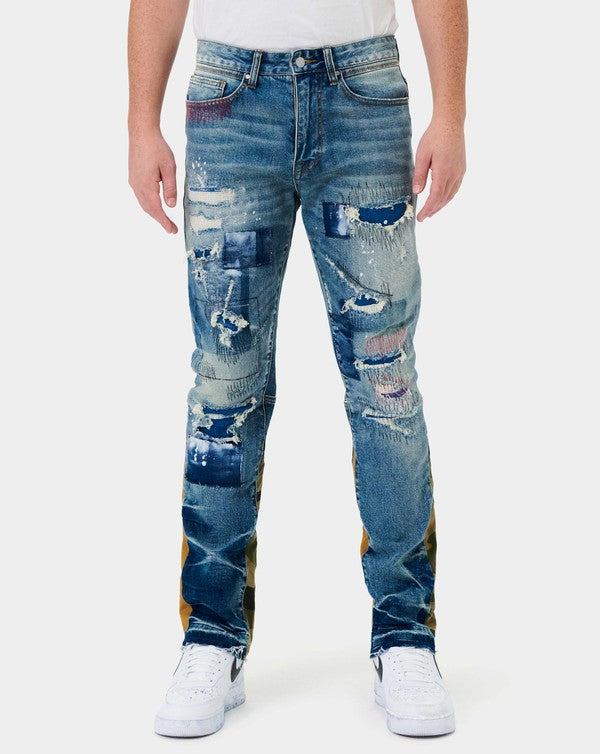 Heavy Rip & Repair Slim Straight Denim - Stormyjay