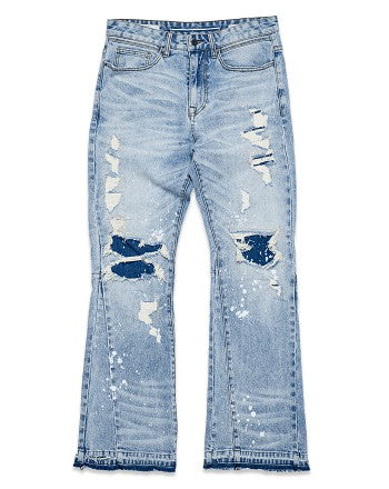 Knee Destroyed Slim Flare Denim - Stormyjay