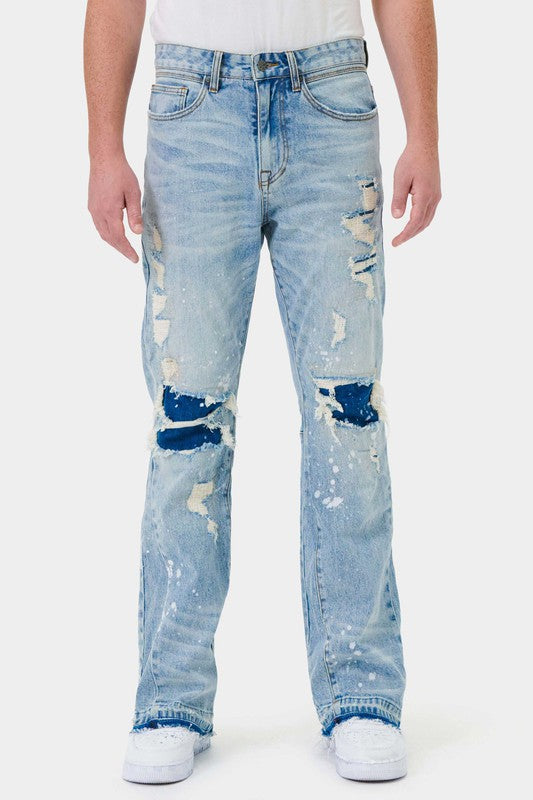 Knee Destroyed Slim Flare Denim - Stormyjay