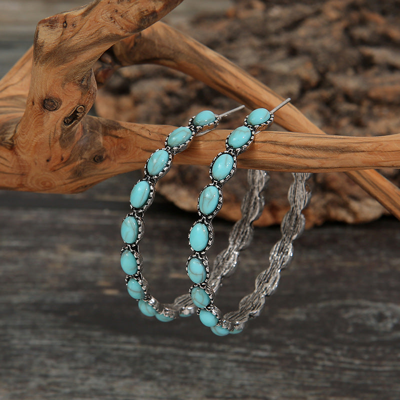 Artificial Turquoise C-Hoop Earrings - Stormyjay