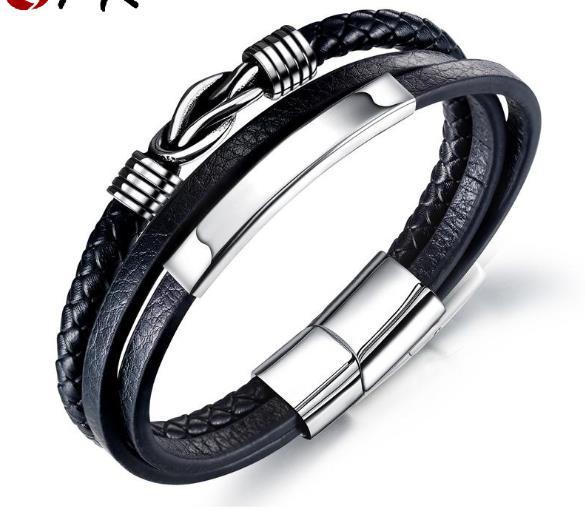 Black Multilayer Leather Bracelet For Men Bangle Jewelry - Stormyjay