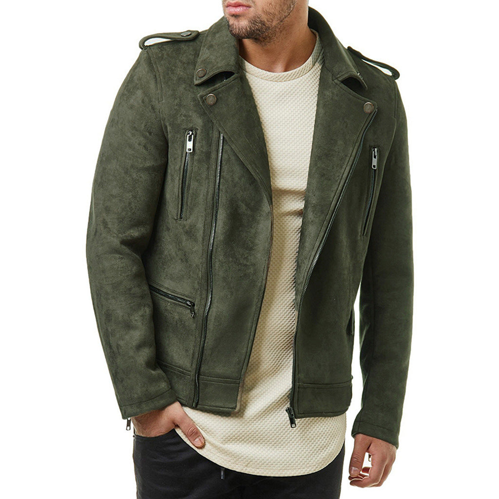 Lapel Leather Jacket Short Diagonal Zipper Suede Jacket Jacket Men - Stormyjay