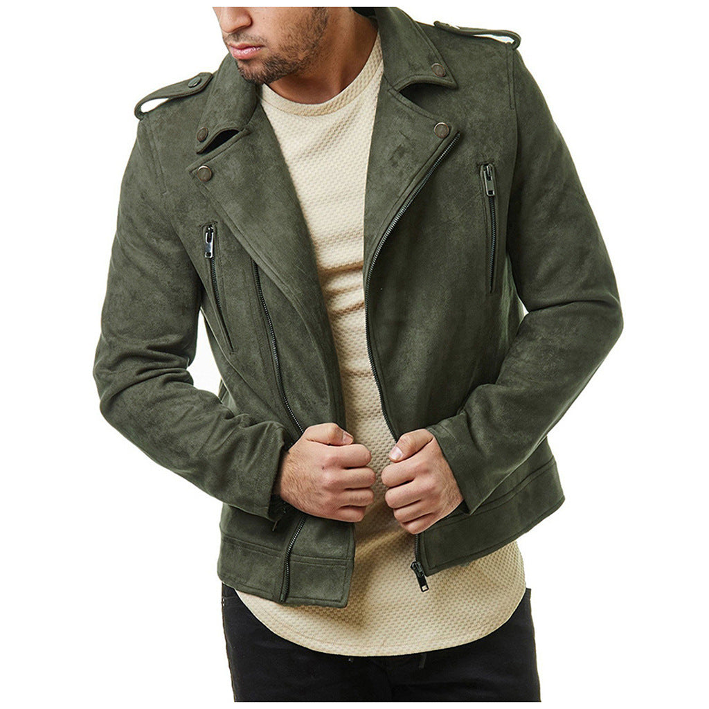 Lapel Leather Jacket Short Diagonal Zipper Suede Jacket Jacket Men - Stormyjay