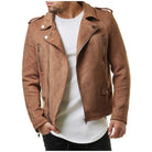 Lapel Leather Jacket Short Diagonal Zipper Suede Jacket Jacket Men - Stormyjay