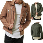 Lapel Leather Jacket Short Diagonal Zipper Suede Jacket Jacket Men - Stormyjay