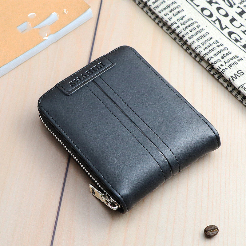 Korean fashion men''s short wallet classic popular horizontal large capacity zipper multi Card Business Wallet - Stormyjay