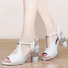 One Word Strap  Toe High Heels Women Thick Heels - Stormyjay