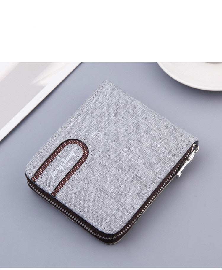 Men's Short Wallet Men Wallet Zipper Wallet Canvas Small Wallet Multi-function Dollar Multi-card Slot - Stormyjay