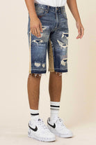 Multi Camo Paneled Released Hem Denim Shorts - Stormyjay