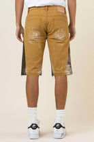 Multi Camo Paneled Released Hem Denim Shorts - Stormyjay