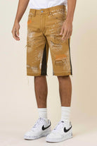 Multi Camo Paneled Released Hem Denim Shorts - Stormyjay