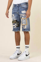 Camo & Twill Patched Rip 7 Repaired Denim Shorts - Stormyjay