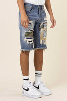 Camo & Twill Patched Rip 7 Repaired Denim Shorts - Stormyjay