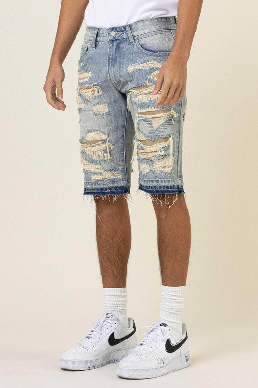 Heavy Rip & Repair Released hem Denim Shorts - Stormyjay