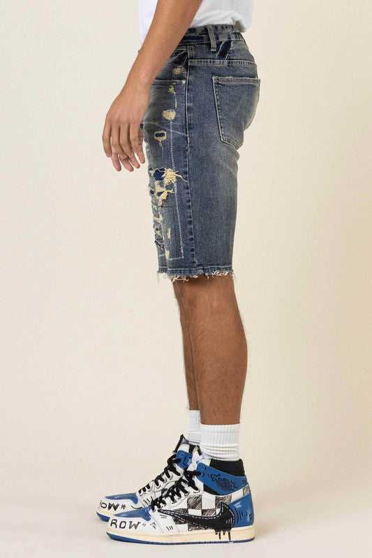 Boro Stitch Heavy Rip 7 Repair Denim Shorts - Stormyjay