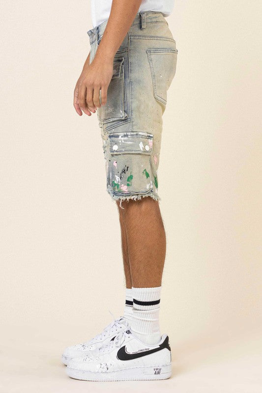 Hand Painted Multi Cargo Denim Shorts - Stormyjay