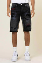 Multi Camo Paneled Released Hem Denim Shorts - Stormyjay