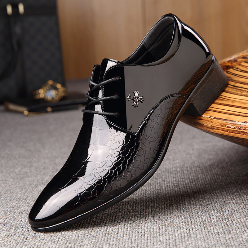 Shiny Lace-Up Single Shoes Fashion Dress Shoes - Stormyjay