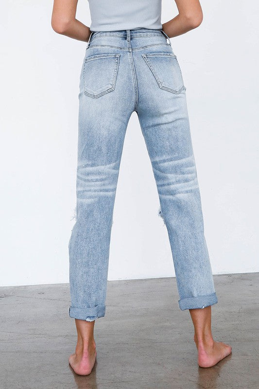 High Waist Destroyed Girlfriend Jeans - Stormyjay